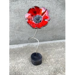 Keramik blomst p fod - Koral rd