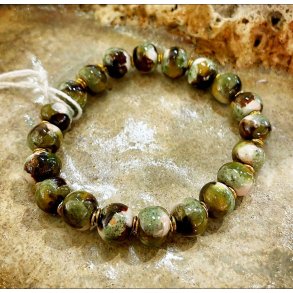 Kazuri Perlearmbnd - Elastik - Grnne nuancer