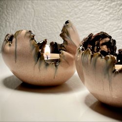 Keramik fyrfadsstage - Rosenquartz/Guld