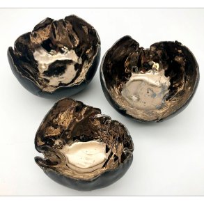 Keramik fyrfadsstage - Mat sort/Guld