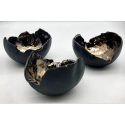 Keramik fyrfadsstage - Mat sort/Guld