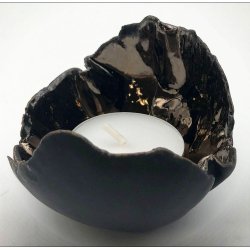 Keramik fyrfadsstage - Mat sort/Guld