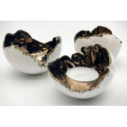 Keramik fyrfadsstage - Hvid/Guld