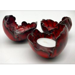 Keramik fyrfadsstage - Koralrd med mrk effekt