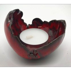 Keramik fyrfadsstage - Koralrd med mrk effekt