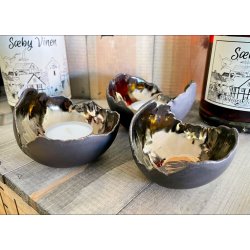 Keramik fyrfadsstage - Mat sort/Guld