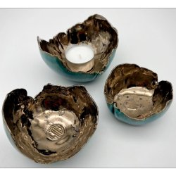 Keramik fyrfadsstage - Tyrkis/Guld