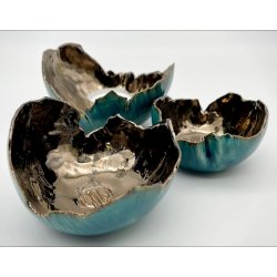 Keramik fyrfadsstage - Tyrkis/Guld