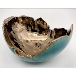 Keramik fyrfadsstage - Tyrkis/Guld