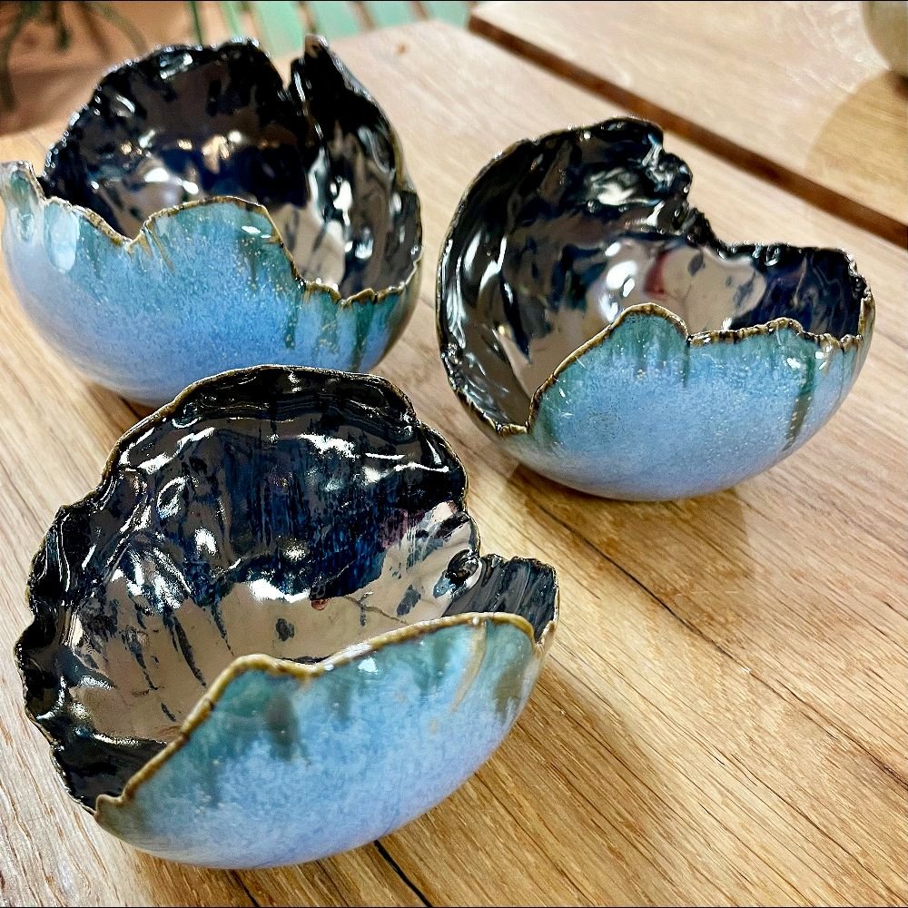 Keramik fyrfadsstage - Lysebl�/Metalblank