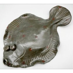 Fladfisk i keramik - Stengr med rde pletter