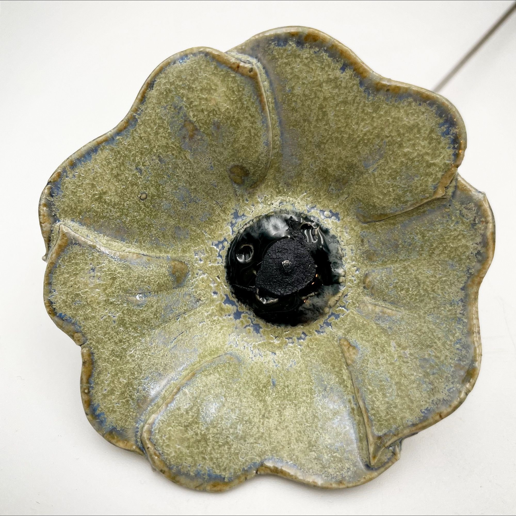 Keramik blomst - Grn silkemat