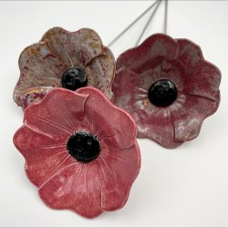 Keramik blomst p stilk - 5-7cm - L26cm