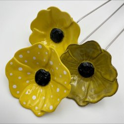 Keramik blomst p stilk - 5-7cm - L26cm