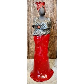 Dame i keramik - M�rk hud - R�d kjole