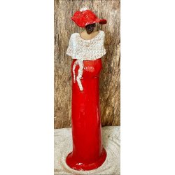 Skagens Dame i keramik - Lys hud - Kjole og hat i hvid og rd