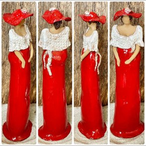 Skagens Dame i keramik - Lys hud - Kjole og hat i hvid og rd