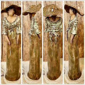 Skagens Dame i keramik - Lys hud - Kjole og hat i Gr�nne og brunlige nuancer